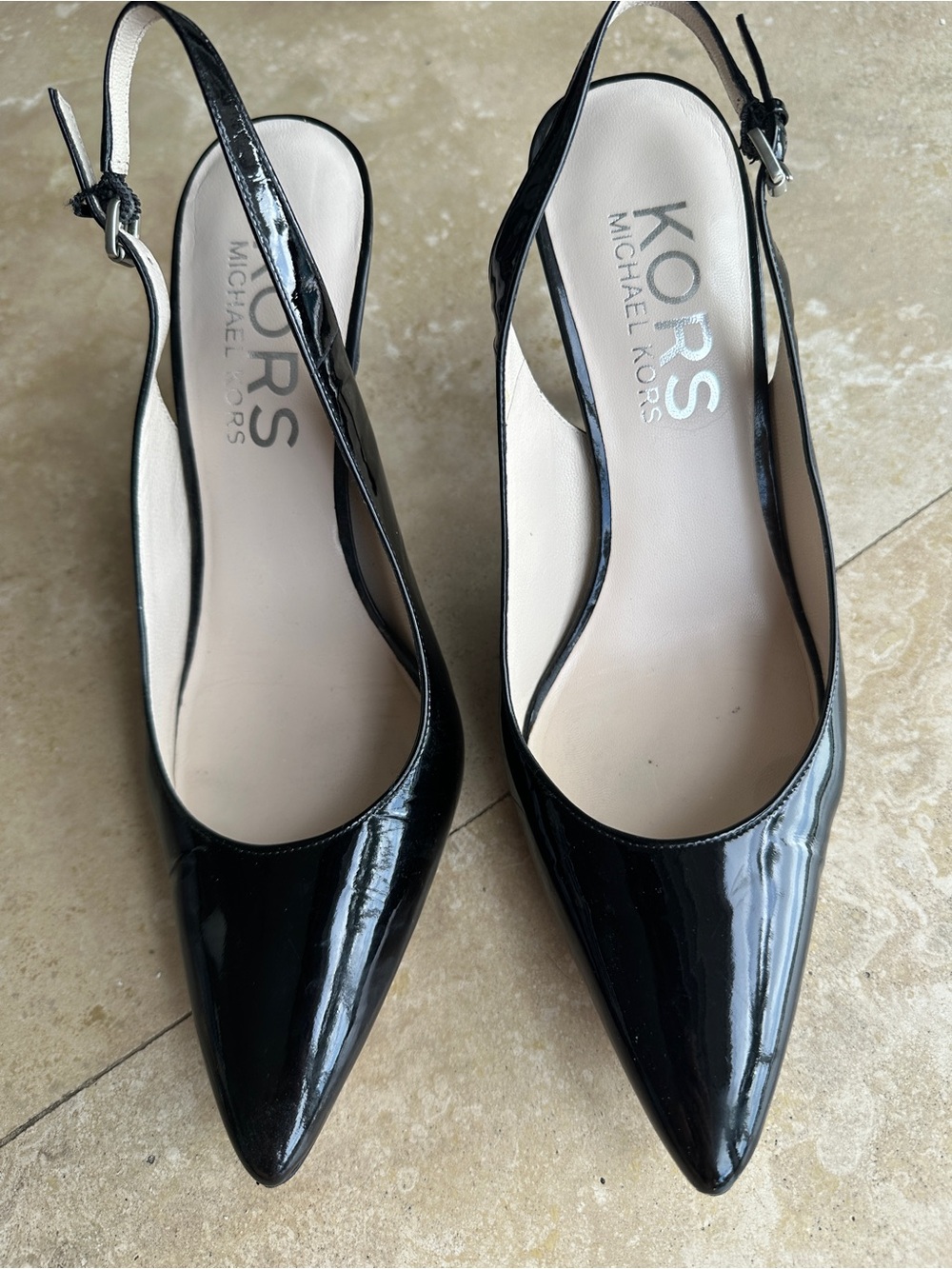 Michael Kors Black Patent Leather Slingback Pointed Mules